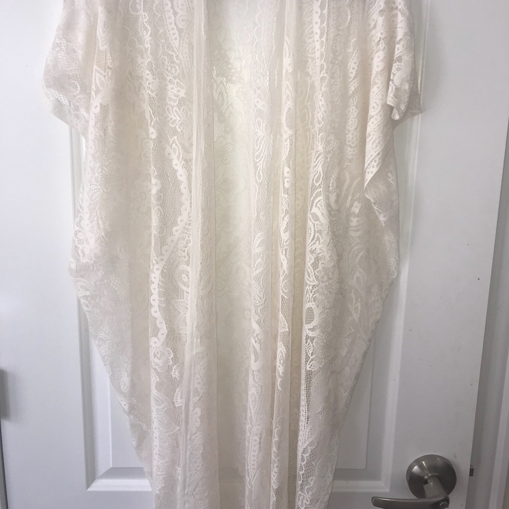 Sheer White Lace Shawl Cover Up